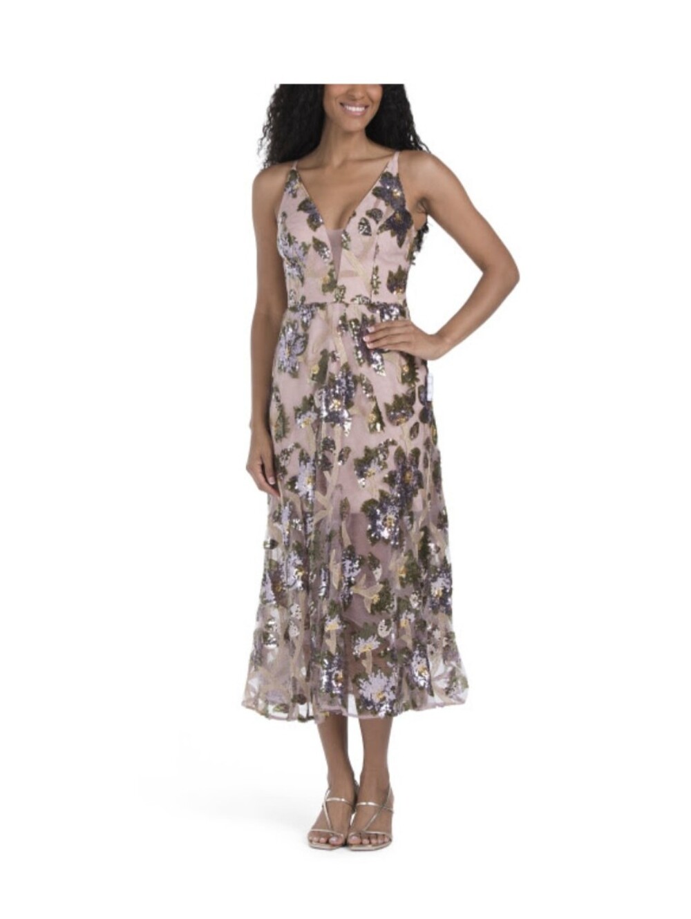 Dress The Population Sequin Embroidered Midi Dress